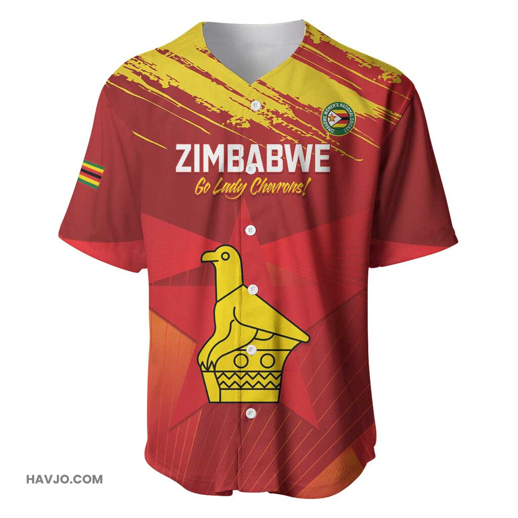 Custom Zimbabwe Cricket Go Lady Chevrons Grunge Style Baseball Jersey