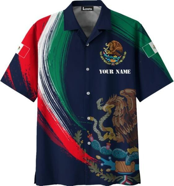 Customize Mexico Coat Of Arms Hawaiian Shirt Tropical Aloha Button Up