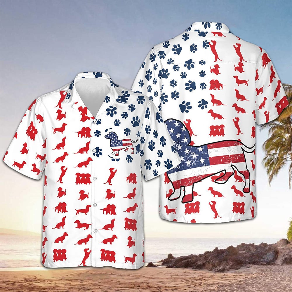 Dachshund American Flag Hawaiian Shirt 4th Of July Patriotic Clothing Dachshund Lovers Gifts