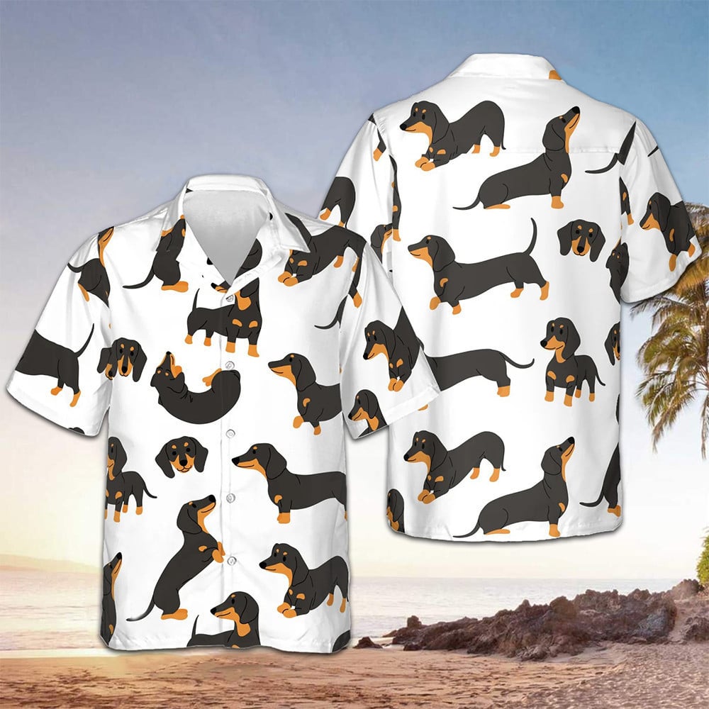 Dachshund Pattern Hawaiian Shirt Cute Sausage Dog Graphic Tee Dachshund Themed Gifts