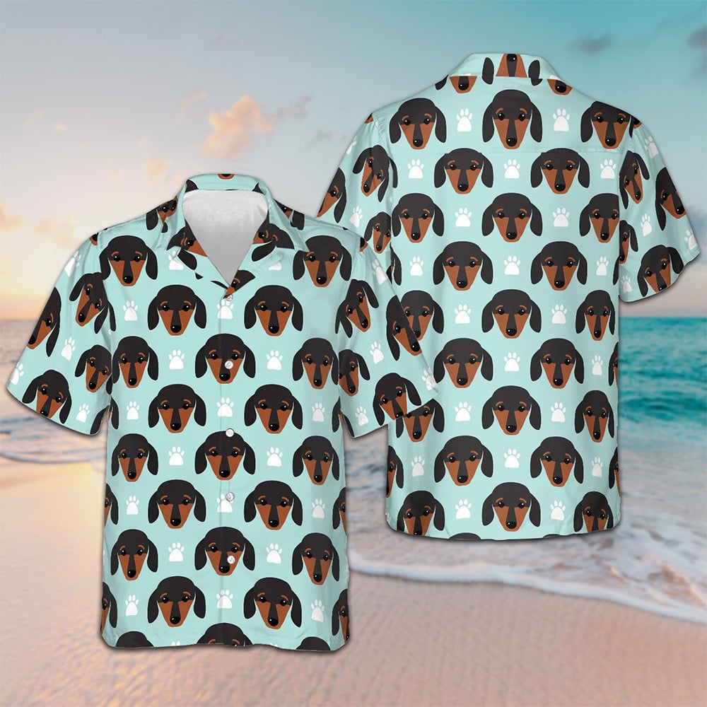 Dachshund Puppy Head Hawaiian Shirt Vacation Button Up Gifts For Dachshund Lovers