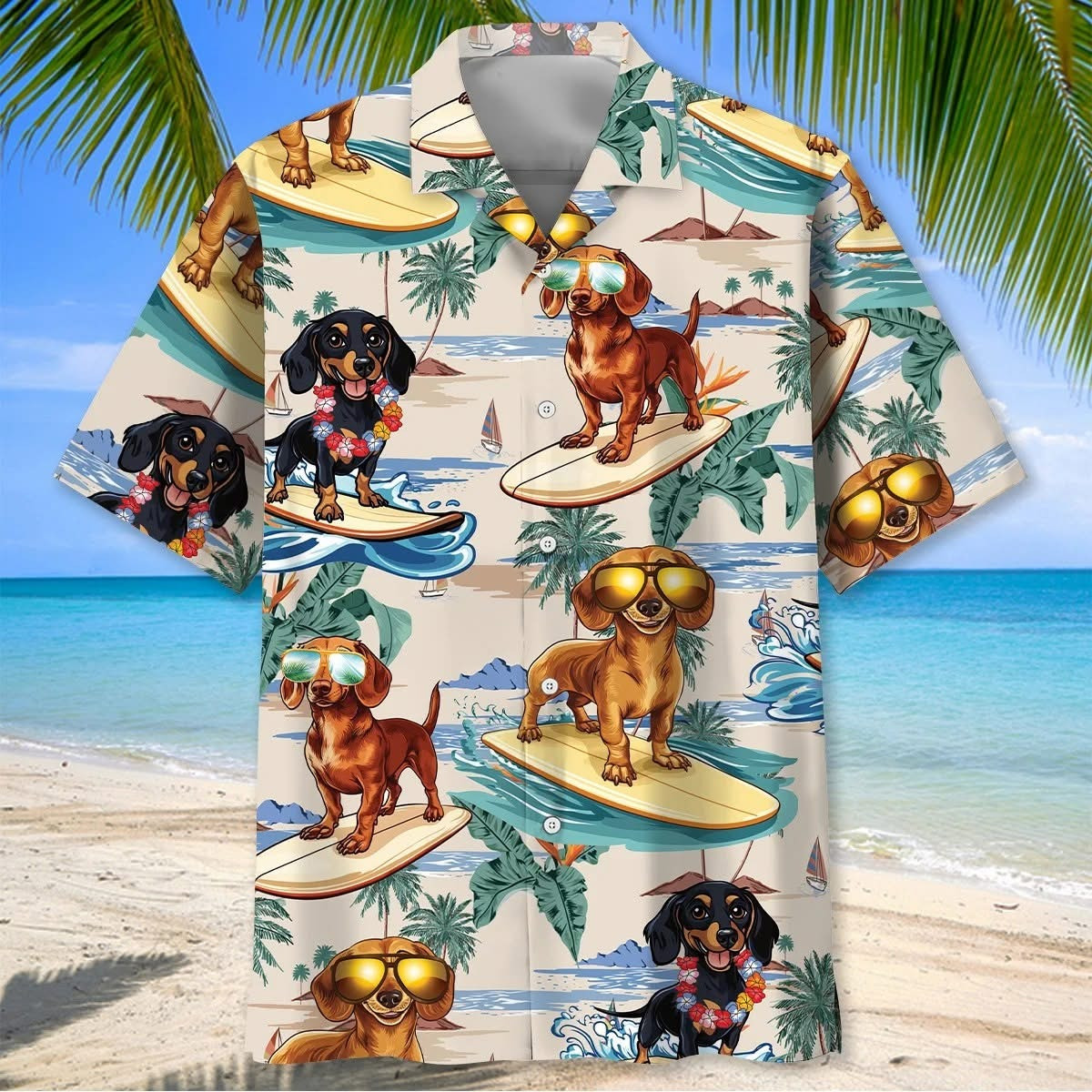 Dachshund Surfing On Beach Hawaiian Shirt Sausage Dog Summer Beach Aloha Shirt Gifts