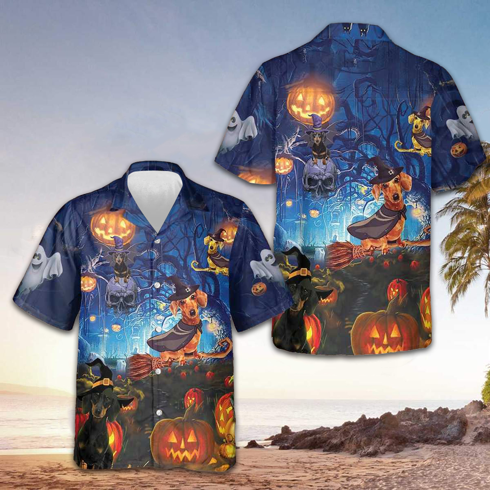 Dachshund The Witch For Halloween Hawaiian Shirt Funny Dog Halloween Shirt For Men