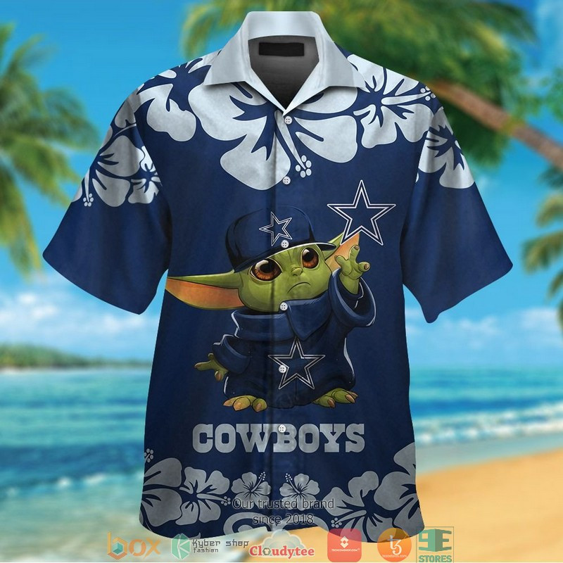 Dallas Cowboys Baby Yoda Hibiscus Hawaiian Shirt Tropical Aloha Button Up