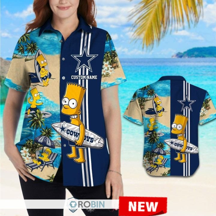 Dallas Cowboys Bart Simpson Hawaiian Shirt Tropical Aloha Button Up