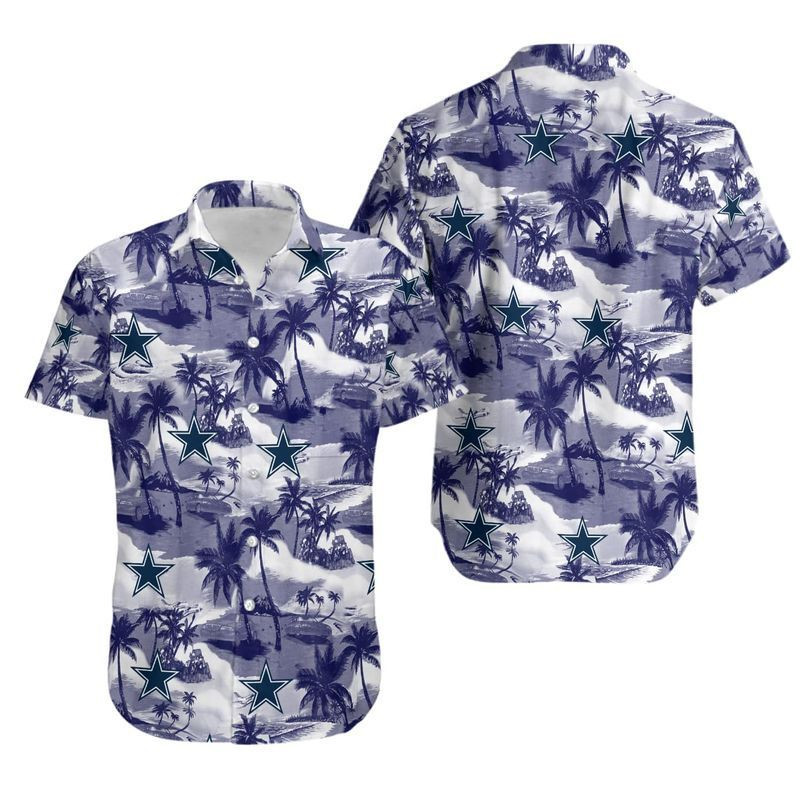 Dallas Cowboys Coconut Tree Hawaiian Shirt Tropical Aloha Button Up