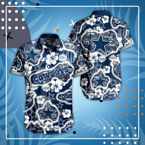 Dallas Cowboys Floral Hawaiian Shirt Tropical Aloha Button Up