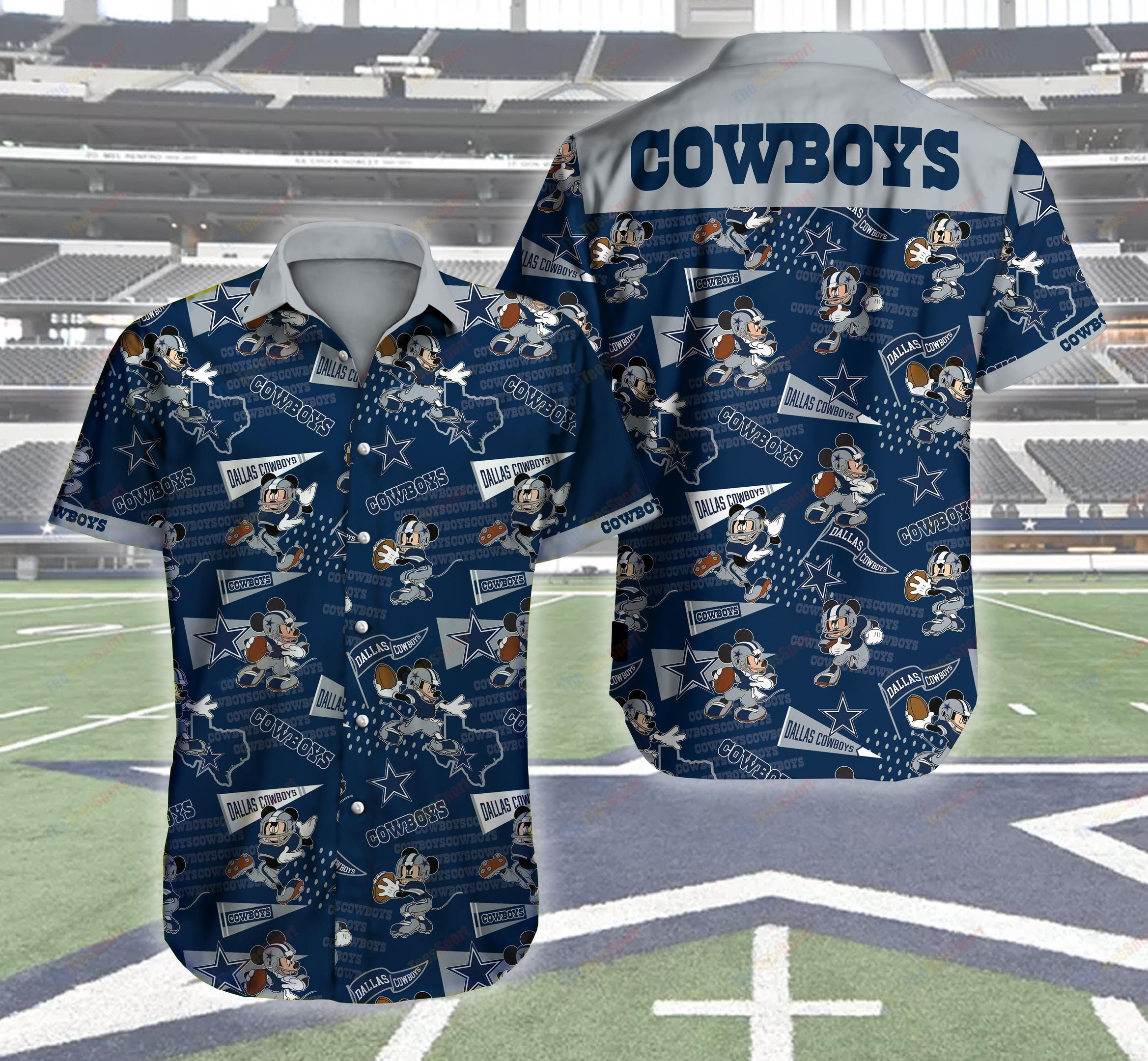 Dallas Cowboys Football Logo Mickey Mouse Hawaiian Shirt Tropical Aloha Button Up