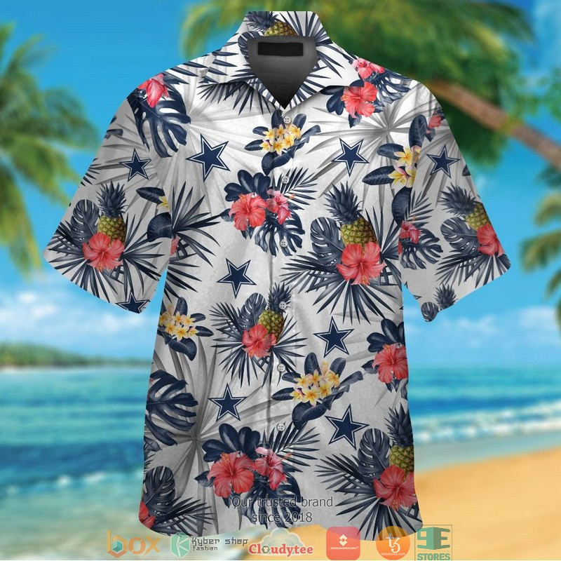 Dallas Cowboys Hibiscus Pineapple Hawaiian Shirt Tropical Aloha Button Up