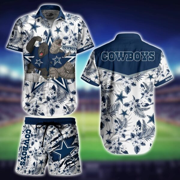 Dallas Cowboys Kingkong Godzilla Hawaiian Shirt Tropical Aloha Button Up