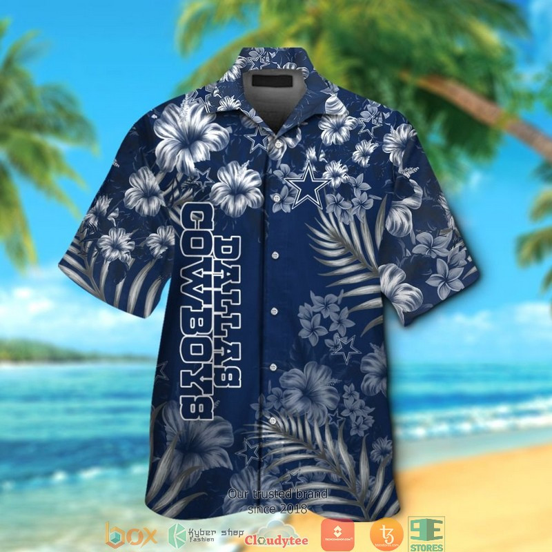 Dallas Cowboys Leaf Hibiscus Hawaiian Shirt Tropical Aloha Button Up