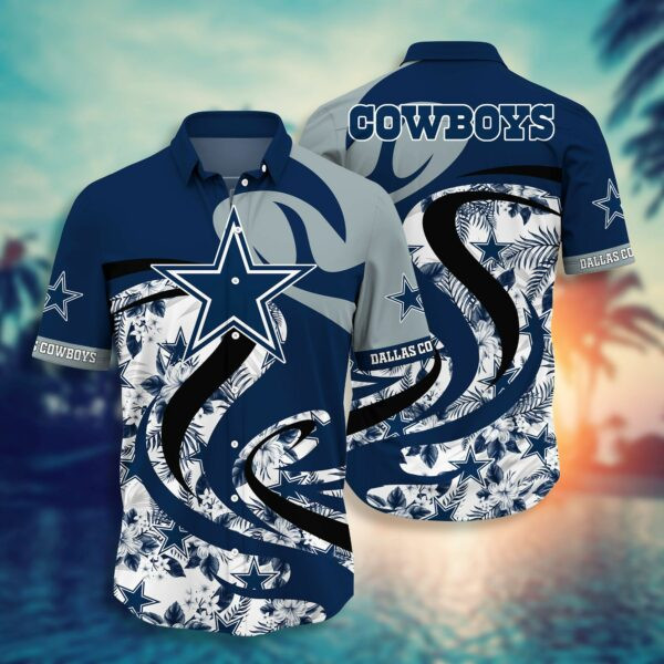 Dallas Cowboys Logo And Floral Hawaiian Shirt Tropical Aloha Button Up
