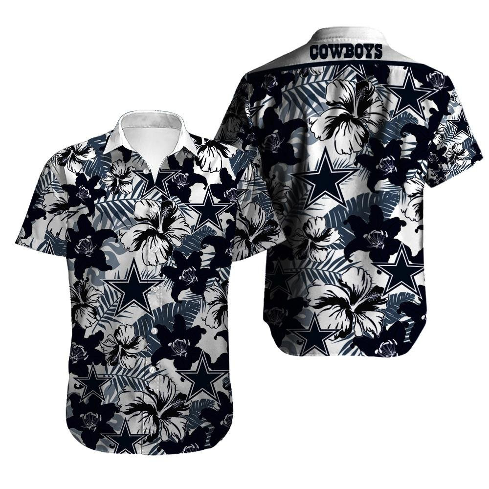 Dallas Cowboys Logo And Floral Summer Hawaiian Shirt Tropical Aloha Button Up