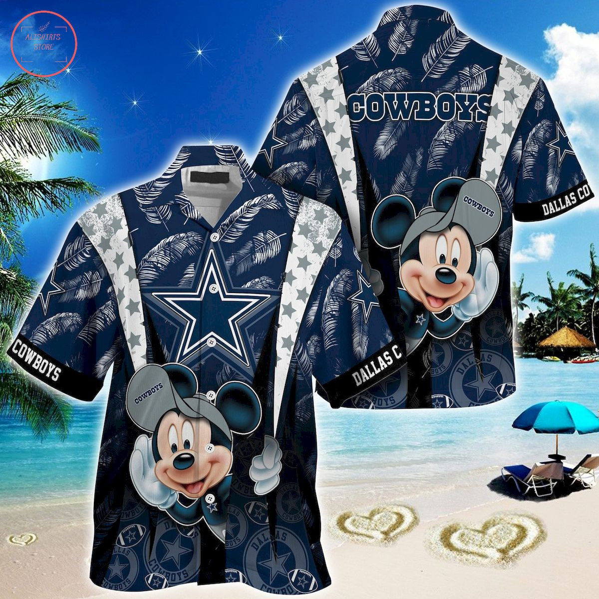 Dallas Cowboys Mickey Mouse Ball Hawaiian Shirt Tropical Aloha Button Up