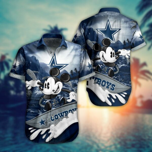 Dallas Cowboys Mickey Mouse Surf Hawaiian Shirt Tropical Aloha Button Up