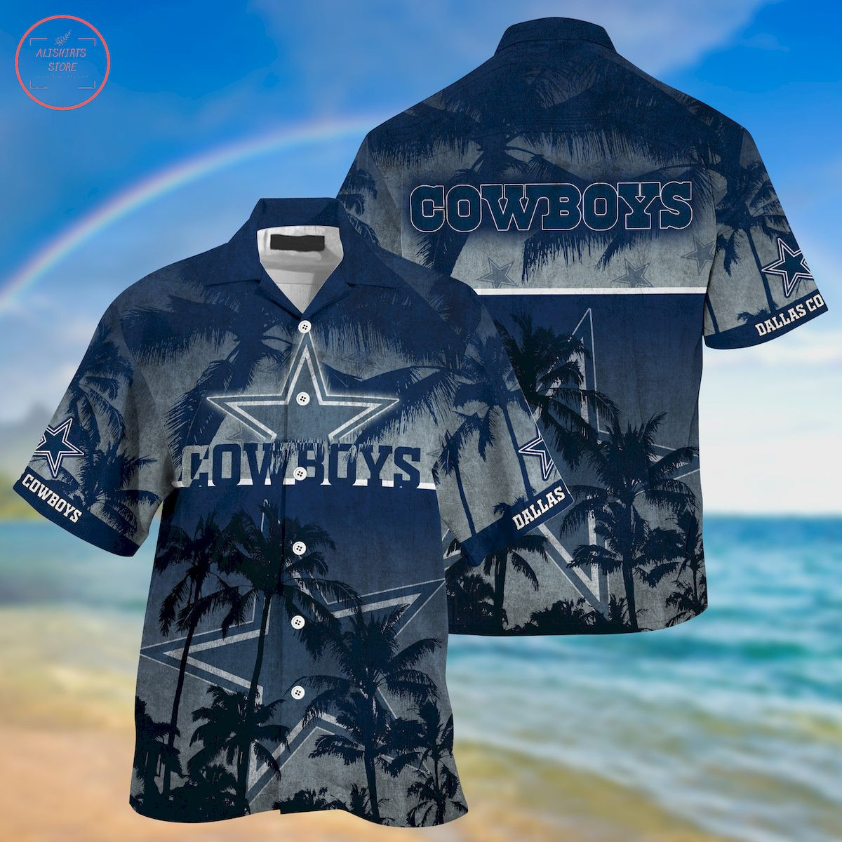 Dallas Cowboys Palm Hawaiian Shirt Tropical Aloha Button Up