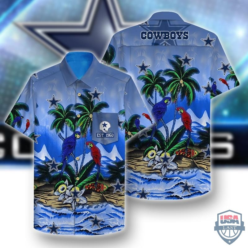 Dallas Cowboys Parrots Couple Hawaiian Shirt Tropical Aloha Button Up
