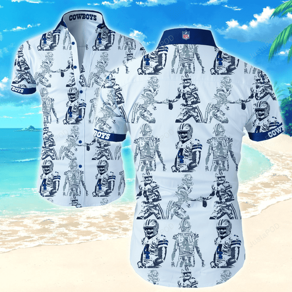Dallas Cowboys Player Pattern Hawaiian Shirt Tropical Aloha Button Up