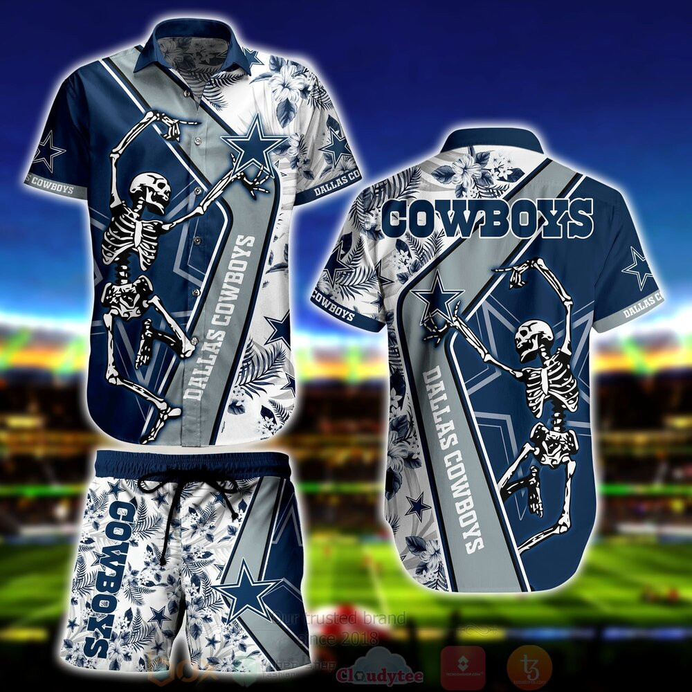Dallas Cowboys Skeleton Hawaiian Shirt Tropical Aloha Button Up