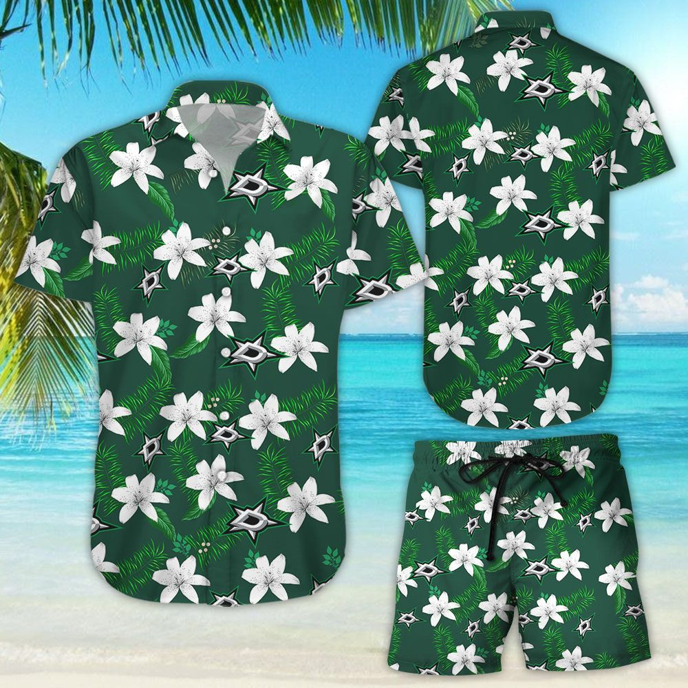 Dallas Stars All Over Print Hawaiian Shirt Tropical Aloha Button Up