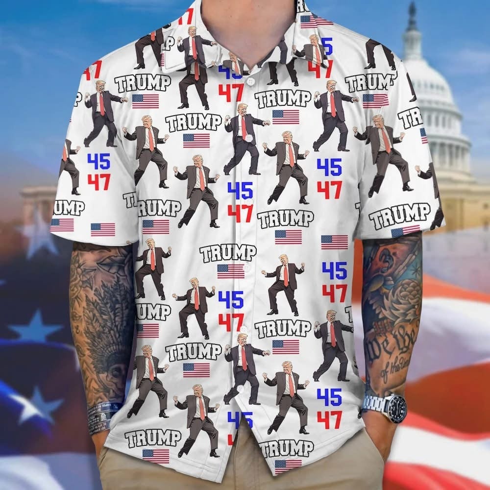 Dancing Trump 45-47 Hawaiian Shirt President Trump Victory Shirt Patriotic Gifts For Dad
