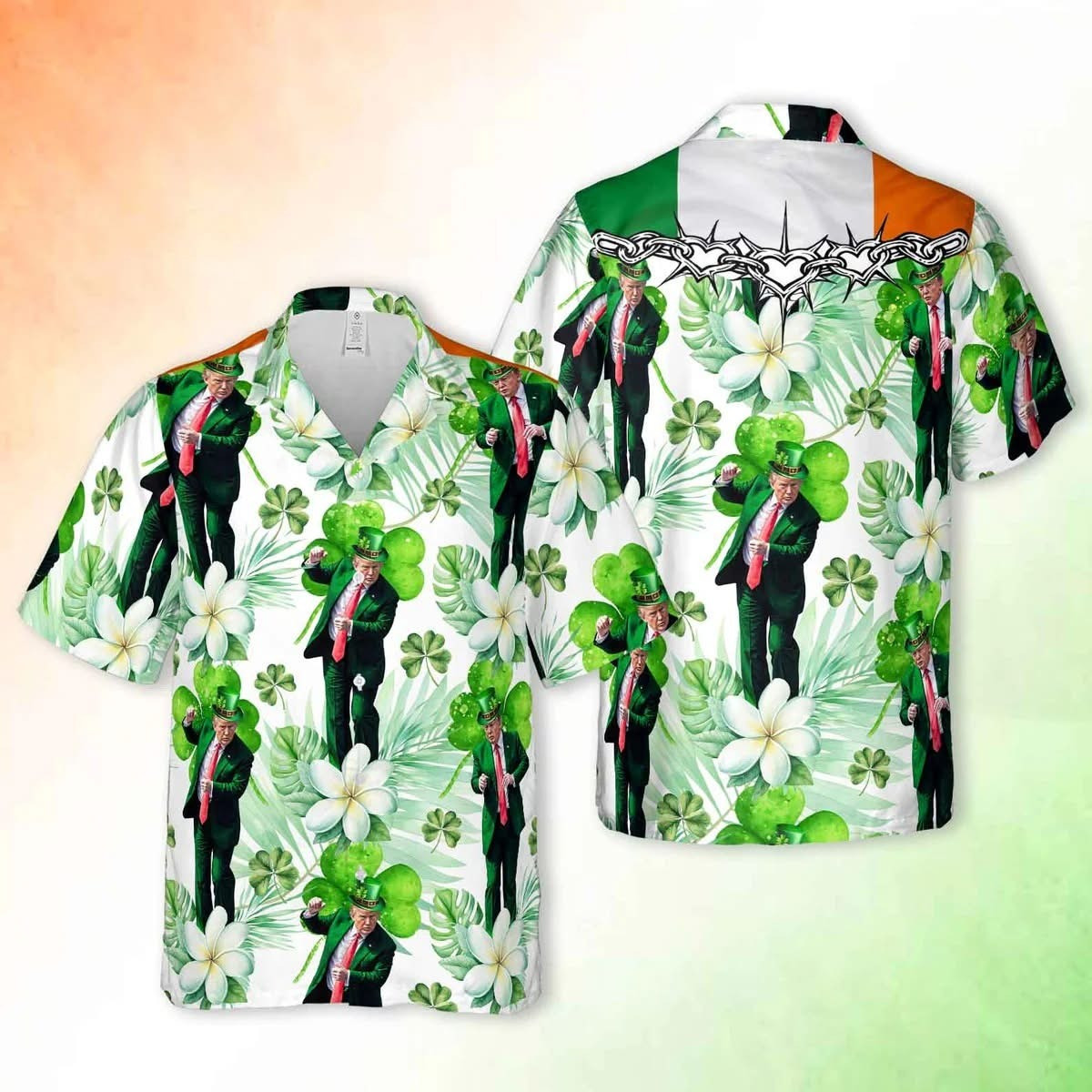 Alternative view of Dancing Trump Irish Shamrock Hawaiian Shirt Saint Patricks Day Shirt Gifts For Trump Lovers