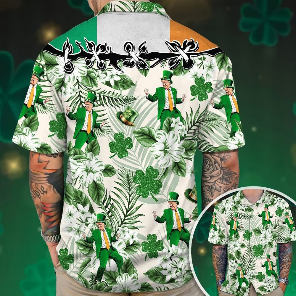 Dancing Trump Make St Patrick's Day Great Again Hawaiian Shirt President Trump Victory Shirt