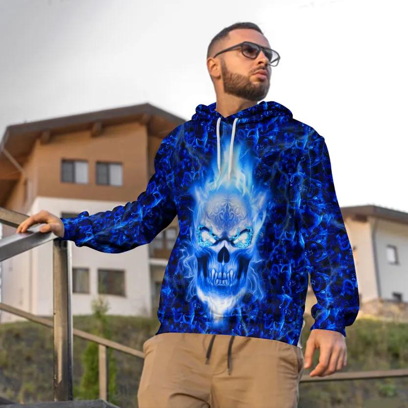 Alternative view of Dark Blue Flame Skull 3D All Over Print Hoodie