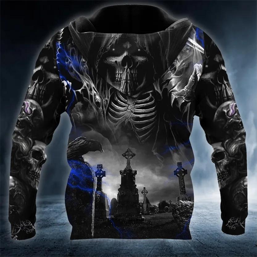 Alternative view of Dark Ghost Reaper Skull 3D All Over Print Hoodie