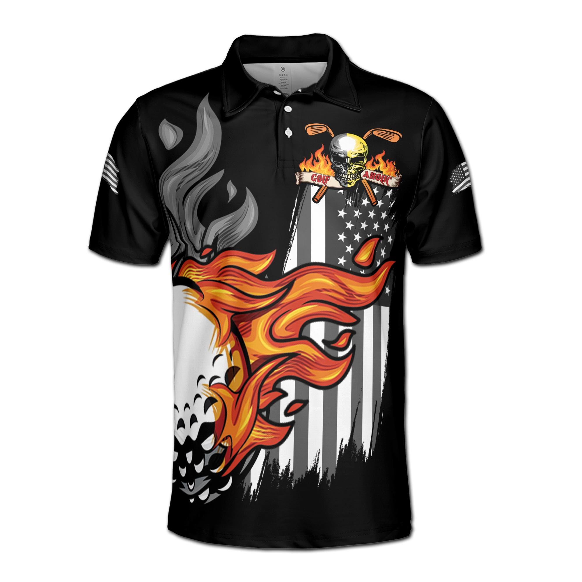 Alternative view of Dark Skull Golfer Golf Aholic On Fire Men's Polo Shirt