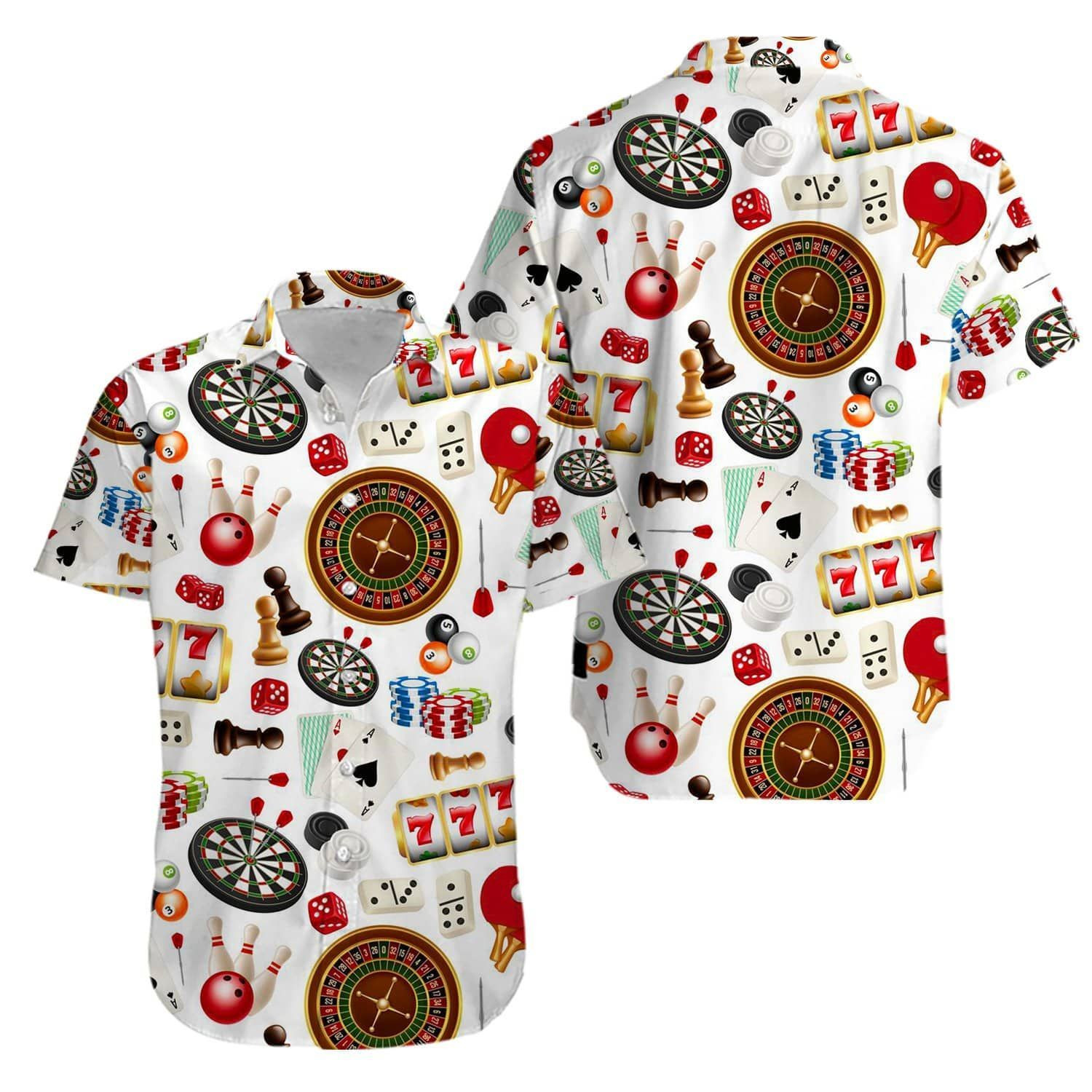 Darts Billiards Bowling Cards Game Hawaiian Shirt Tropical Aloha Button Up