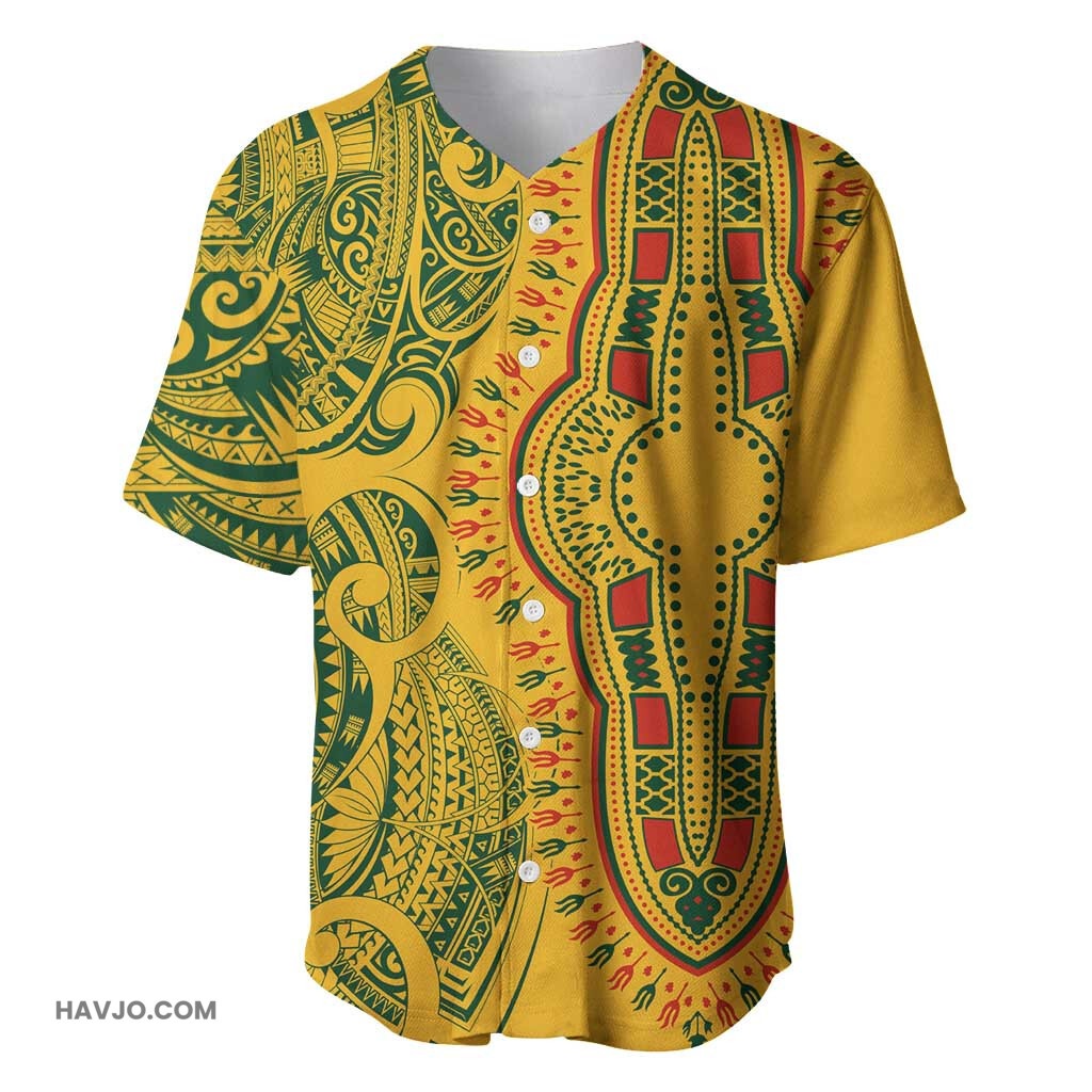 Dashiki and Polynesian Pattern Afro Pacific Culture Gold Version Baseball Jersey