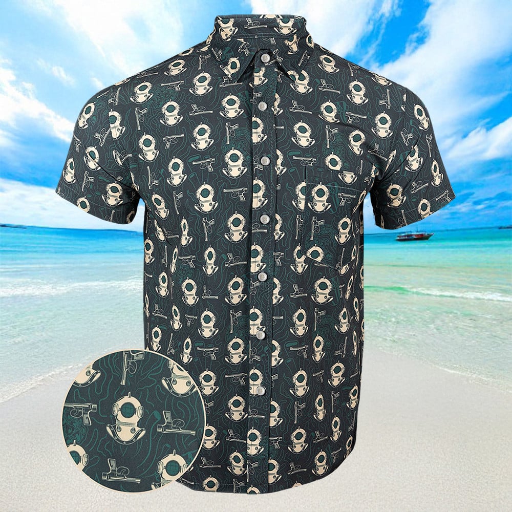 Deep Dive Green Hawaiian Shirt Summer Button Up Shirts Mens Gifts For Dudes