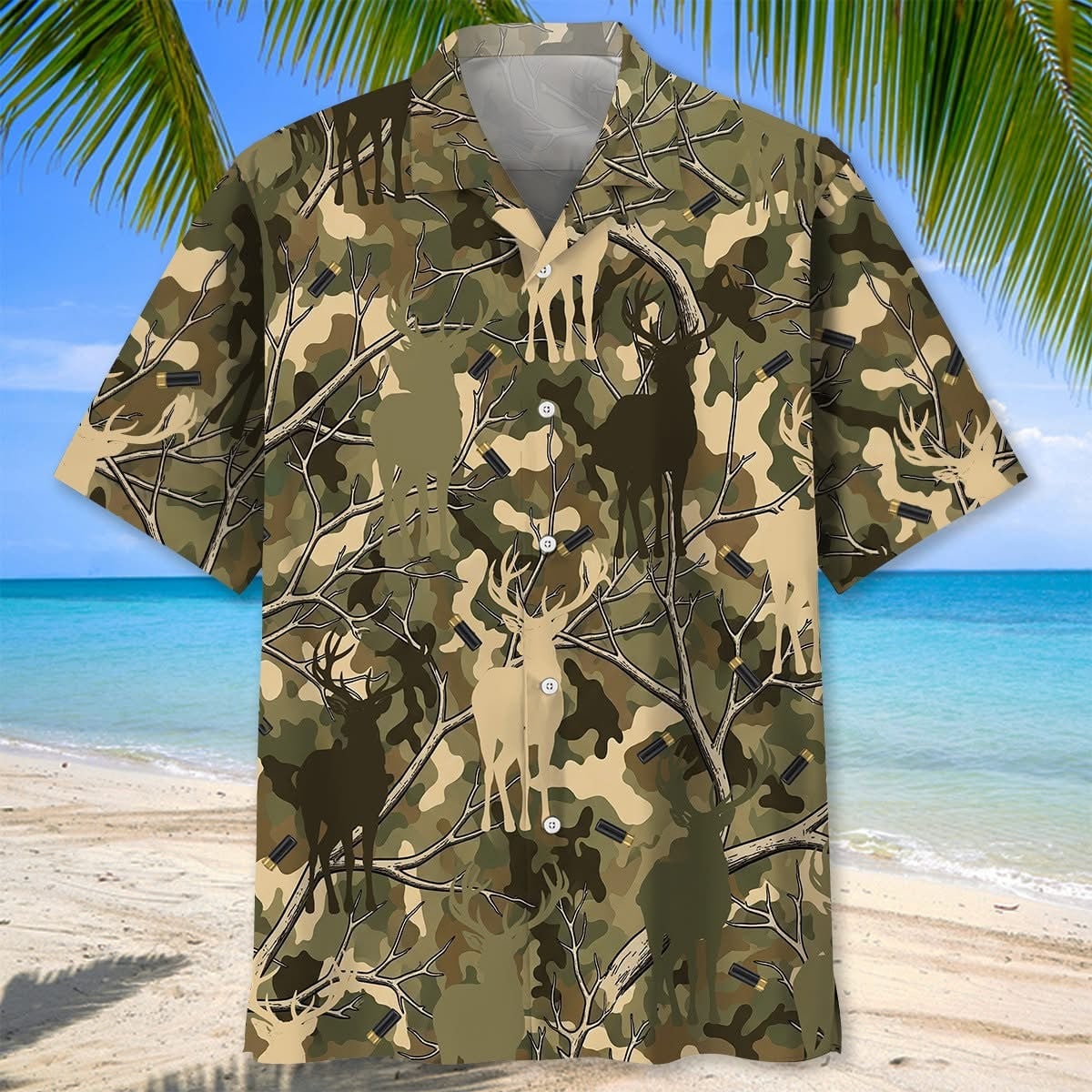 Deer Hunting Camouflage Hawaiian Shirt Men's Button Up Aloha Shirt Deer Hunter Gifts For Him