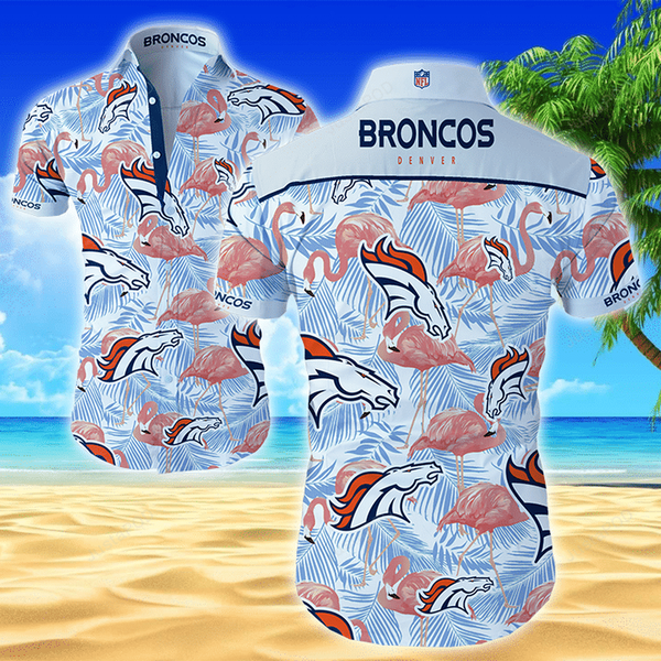 Denver Broncos Flamingo Logo Pattern Hawaiian Shirt Tropical Aloha Button Up