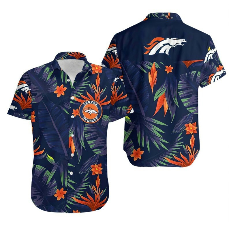 Denver Broncos Flower And Floral Hawaiian Shirt Tropical Aloha Button Up