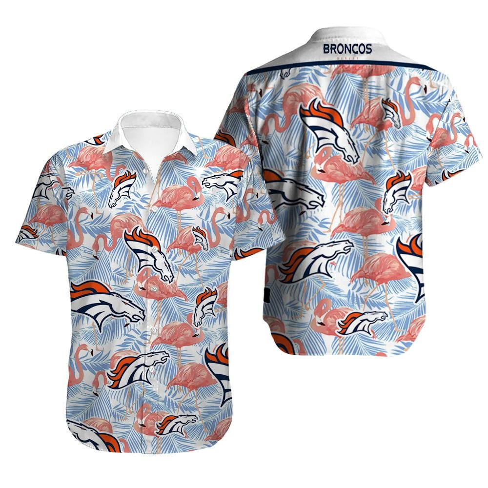 Denver Broncos Many Logo And Floral Hawaiian Shirt Tropical Aloha Button Up