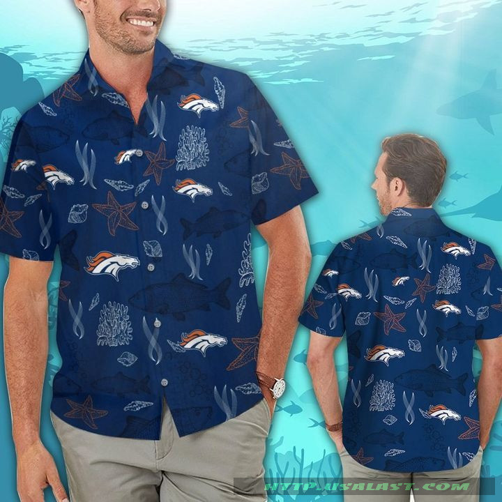 Denver Broncos Ocean Fishes Hawaiian Shirt Tropical Aloha Button Up