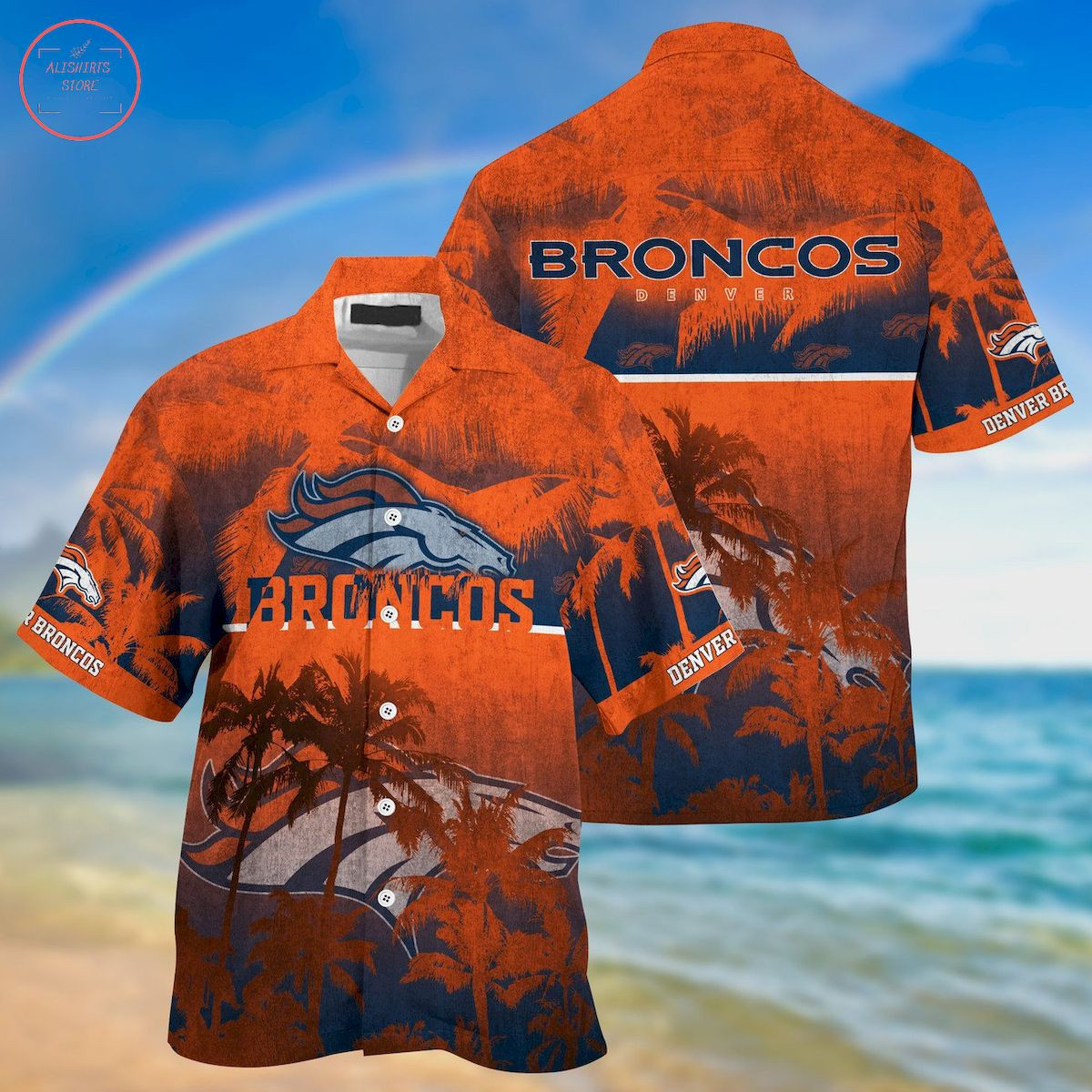 Denver Broncos Palm Hawaiian Shirt Tropical Aloha Button Up