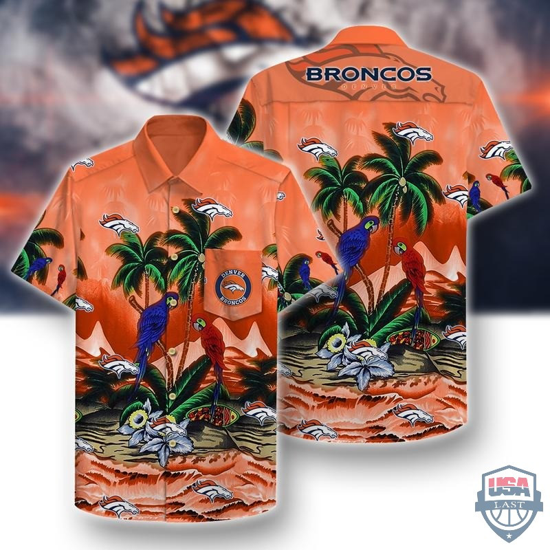 Denver Broncos Parrots Couple Hawaiian Shirt Tropical Aloha Button Up