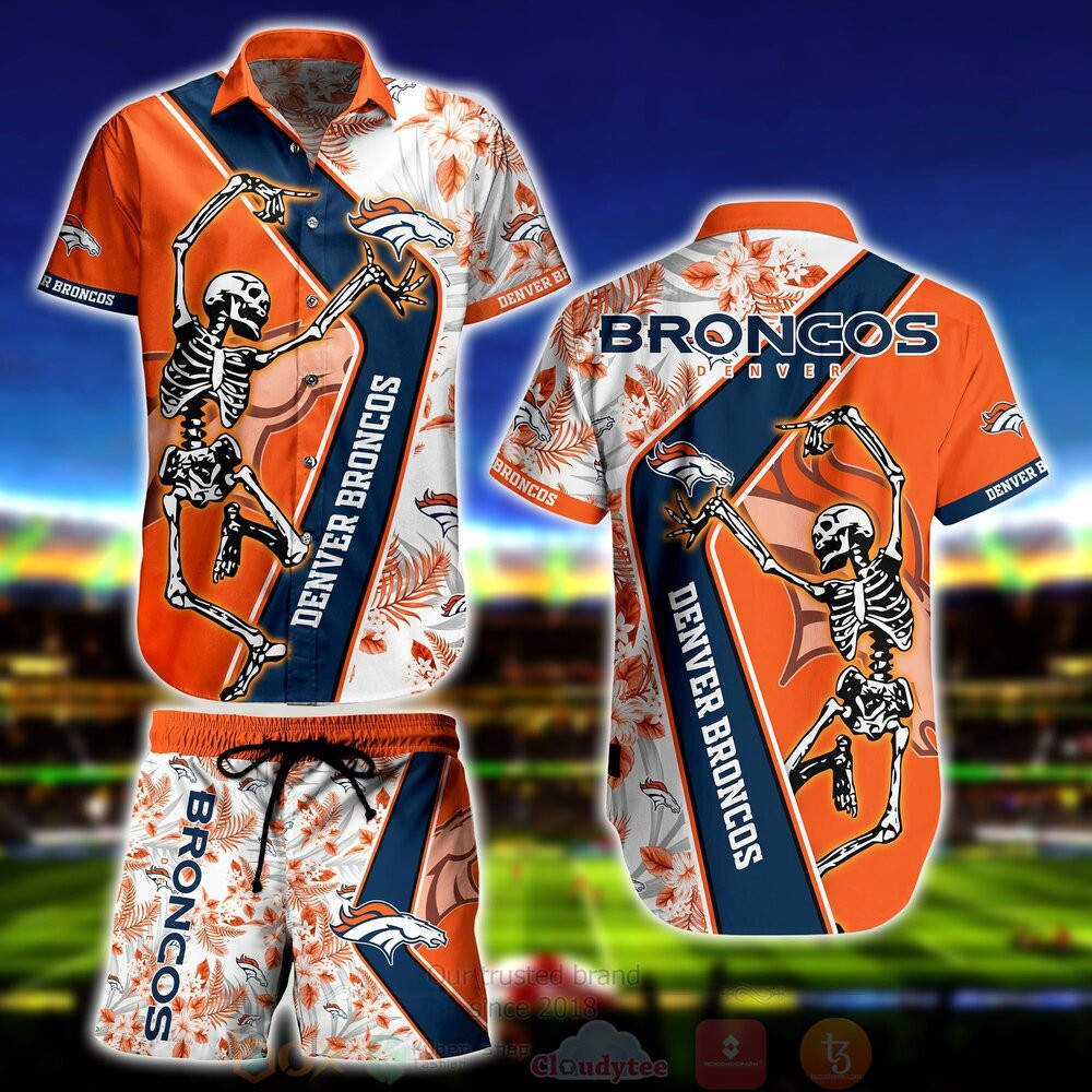 Denver Broncos Skeleton Hawaiian Shirt Tropical Aloha Button Up