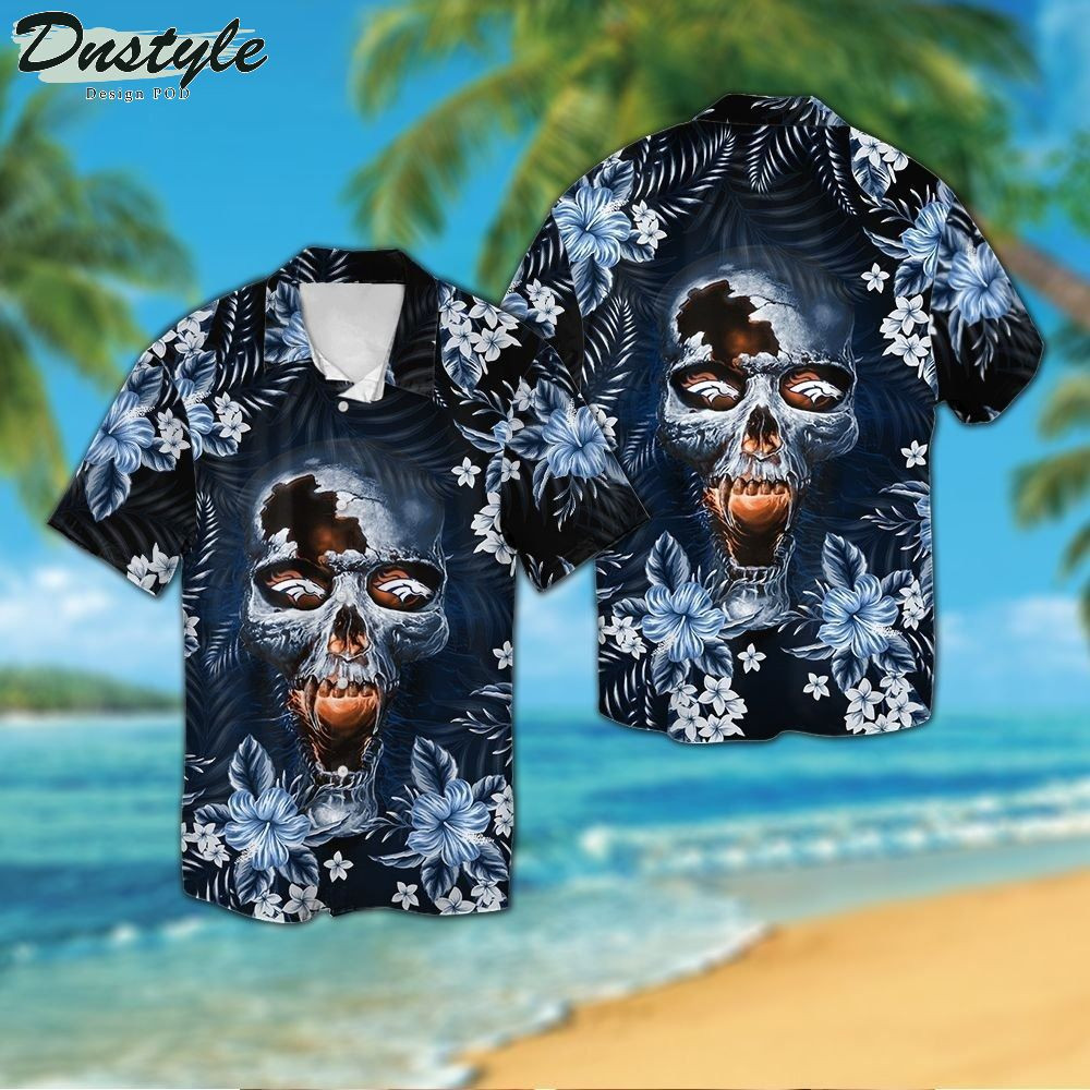 Denver Broncos Skull Tropical Hawaiian Shirt Tropical Aloha Button Up