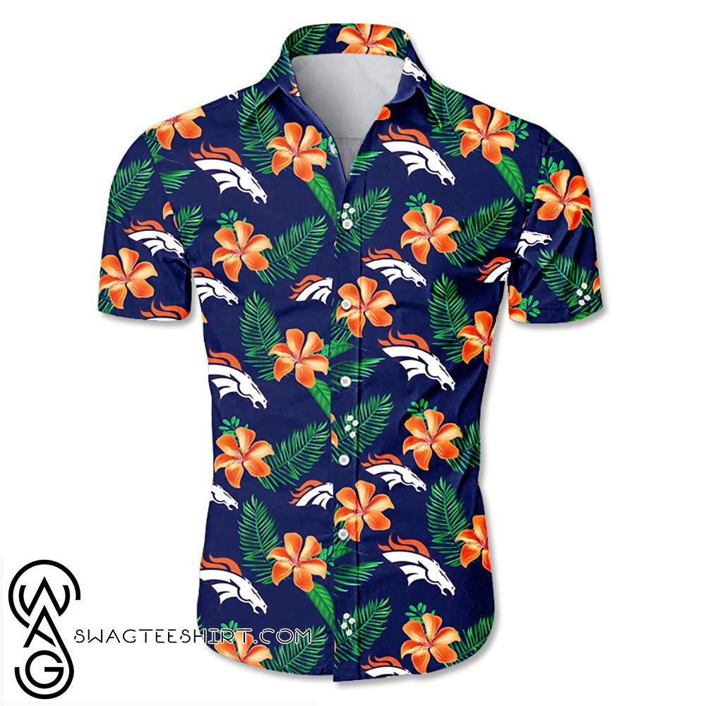 Denver Broncos Tropical Flower Hawaiian Shirt Tropical Aloha Button Up