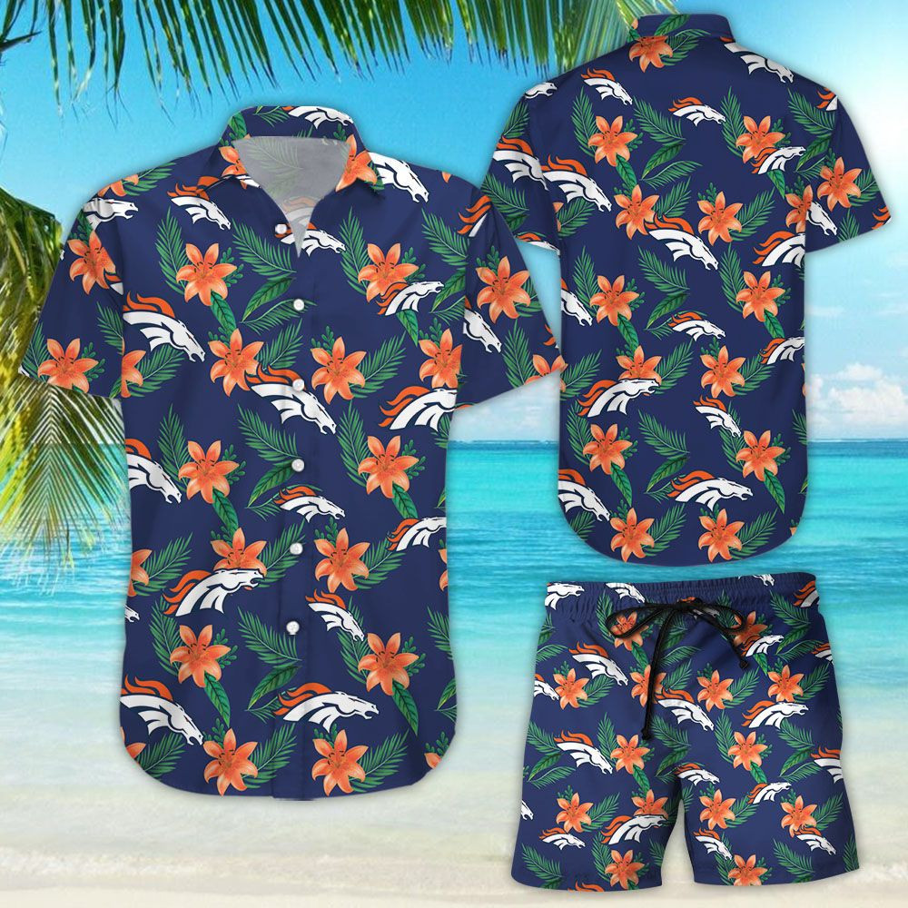 Denver Broncos Tropical Flower Hawaiian Shirt Tropical Aloha Button Up