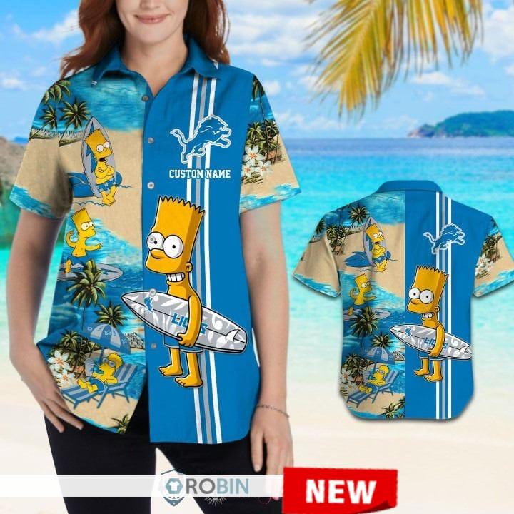 Detroit Lions Bart Simpson Hawaiian Shirt Tropical Aloha Button Up
