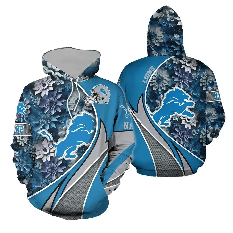 Detroit Lions Football Flower NFL 3D All Over Print Hoodie