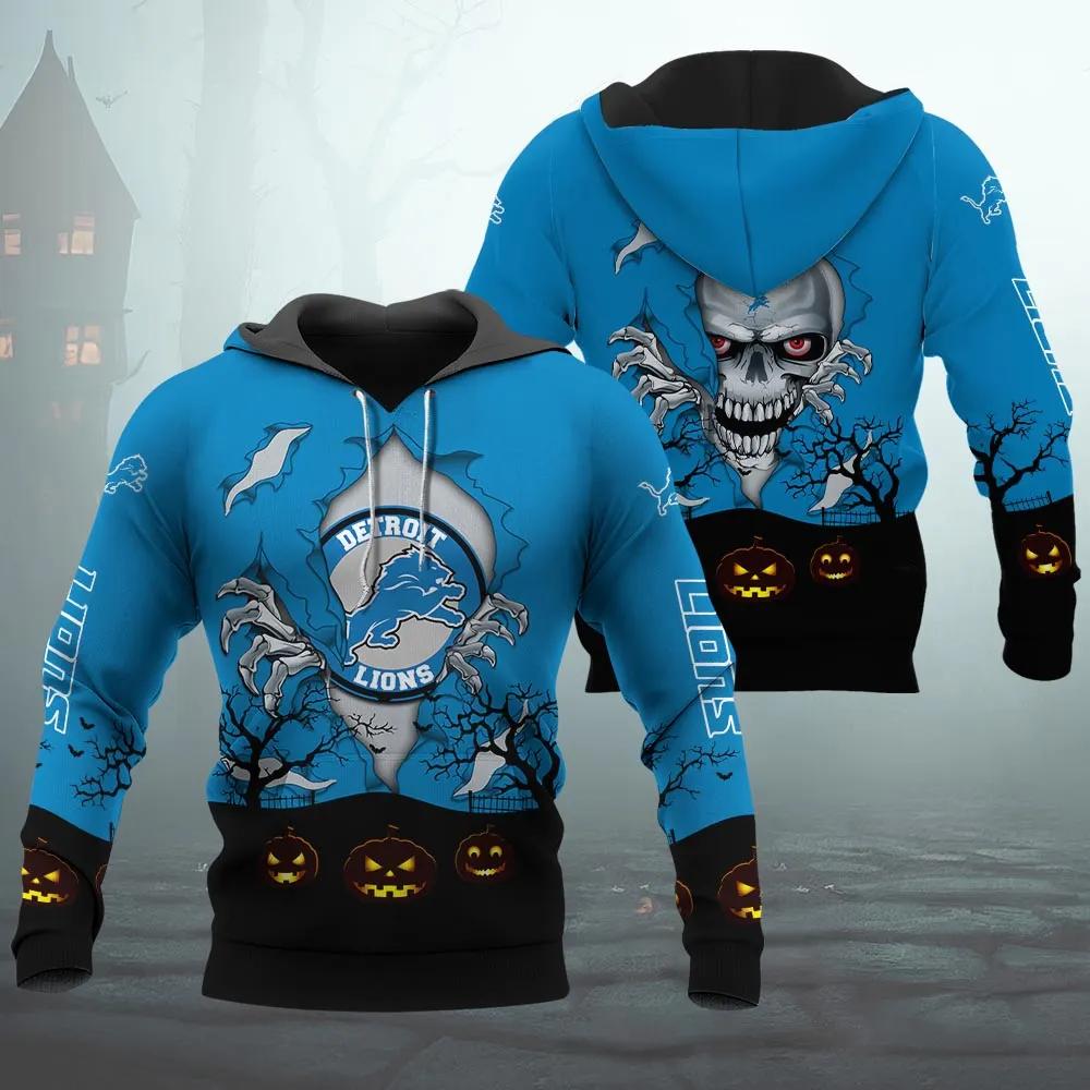Detroit Lions Halloween 3D NFL All Over Print Hoodie
