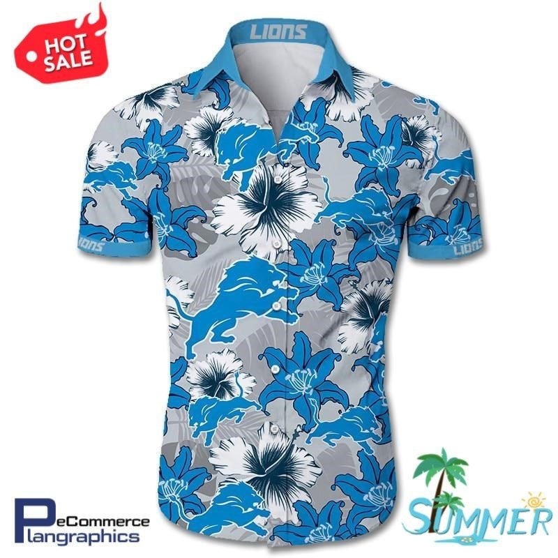 Detroit Lions Hawaiian Shirt Tropical Aloha Button Up