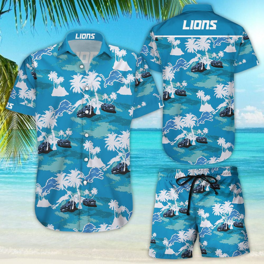 Detroit Lions Hawaiian Shirt Tropical Aloha Button Up