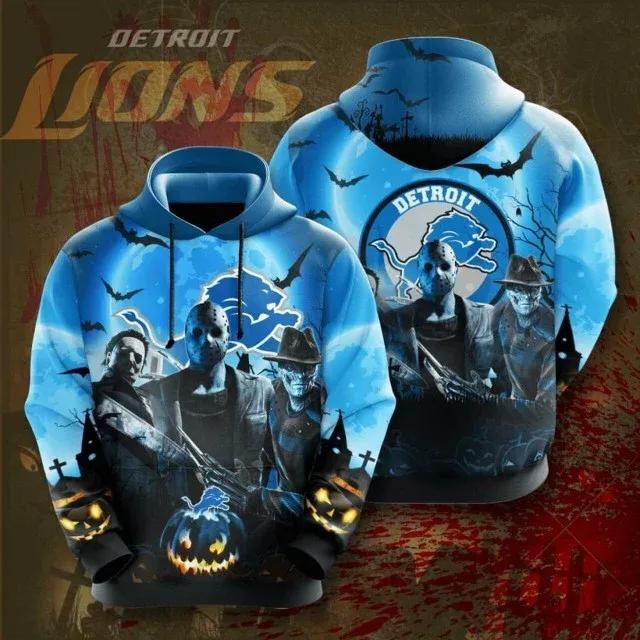 Detroit Lions Horror Halloween NFL 3D All Over Print Hoodie